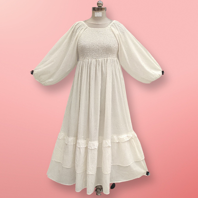 2XL/3XL Effa Crystal White Cotton Dress 57&quot; Long Jalabiya