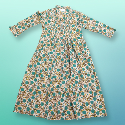 10-11 Year Sparrow Printed Cotton Girls Dress 46&#39;&#39; Long Jalabiya