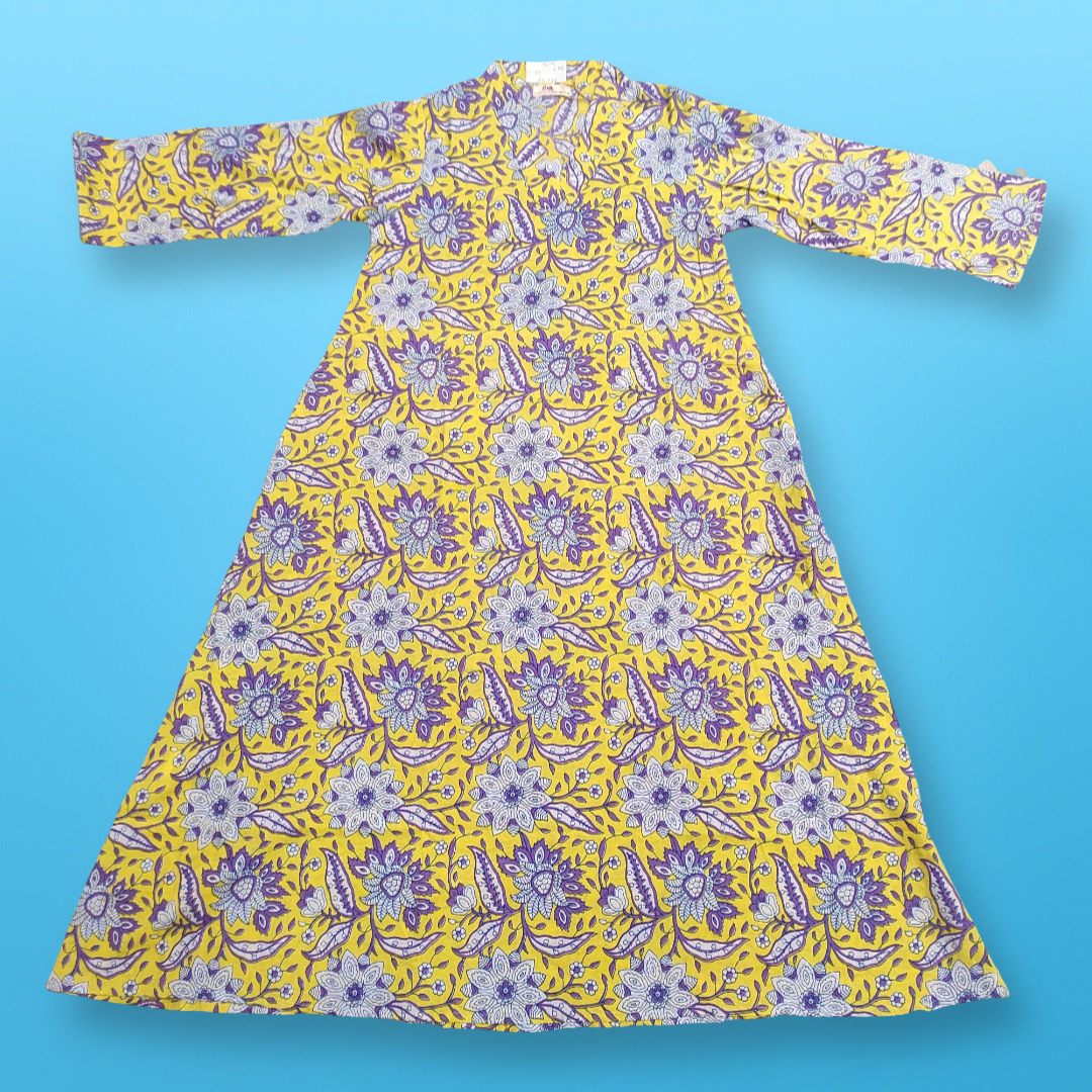 10-11 Year Teena Printed Cotton Girls Dress 45&quot; Long Jalabiya