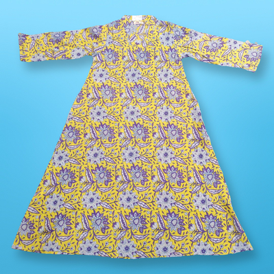 10-11 Year Teena Printed Cotton Girls Dress 45&quot; Long Jalabiya