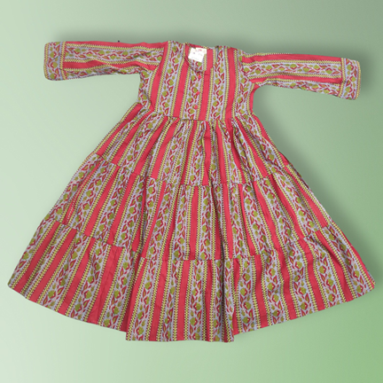 4-5 Year Abiya Printed Cotton Girls Dress 34&quot; Long Jalabiya