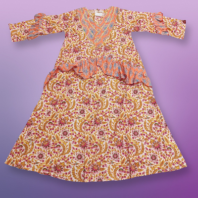 10-11 Year Aiba Printed Cotton Girls Dress 45&quot; Long Jalabiya