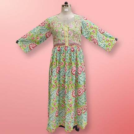2XL/3XL Nagma Printed Cotton Dress 57&quot; Long Jalabiya
