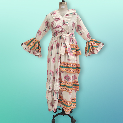 XS/S Sabah Printed Cotton Dress 54&quot;Long Jalabiya