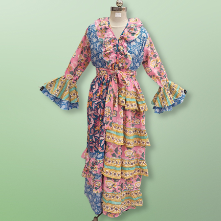 2XL/3XL Sabah Printed Cotton Dress 57&quot; Long Jalabiya