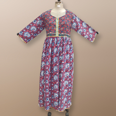 S/M Nagma Printed Cotton Dress 57&quot; Long Jalabiya