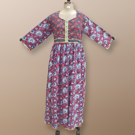 S/M Nagma Printed Cotton Dress 57&quot; Long Jalabiya