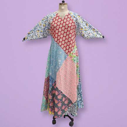 S/M Sakina Multi Printed Cotton Dress 56&quot; Long Jalabiya