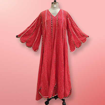 L/XL Meher Crystal Red Plain Solid Cotton Dress 56&#39;&#39; Long Jalabiya