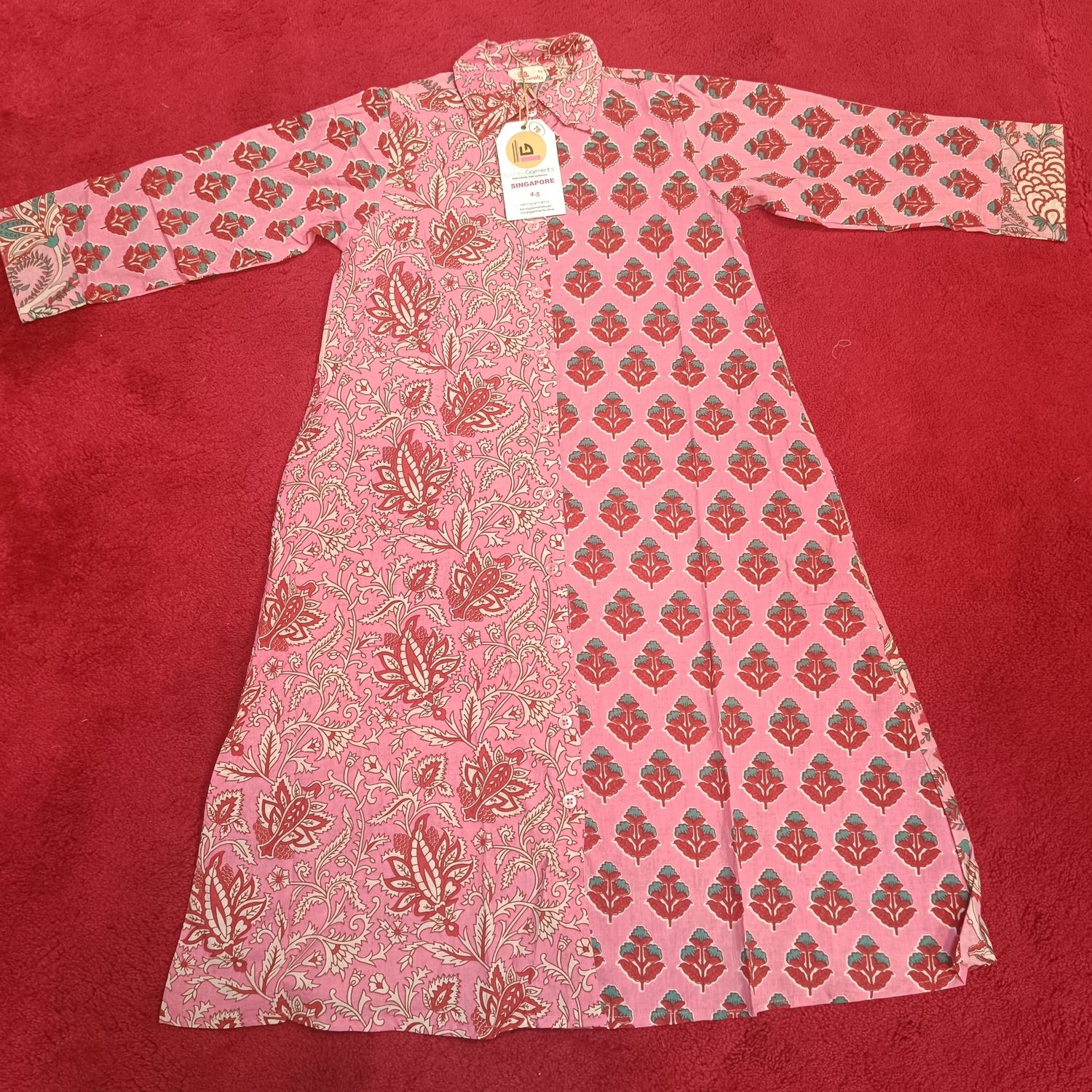 4-5 Year Singapore Pink Printed Cotton Girls Dress 35&quot; Long Jalabiya
