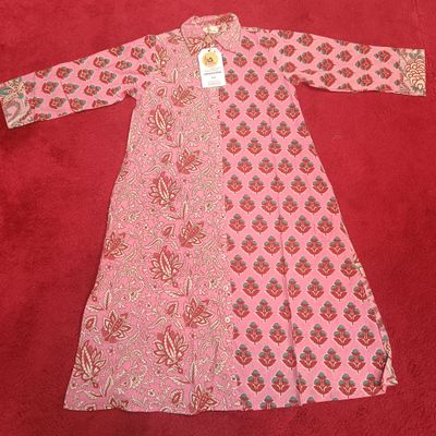4-5 Year Singapore Pink Printed Cotton Girls Dress 35&quot; Long Jalabiya