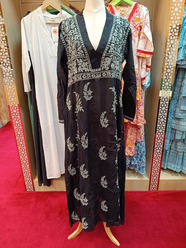 S/M Teena Embroidery Printed Cotton Dress 56&quot; Long Jalabiya
