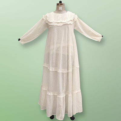 L/XL Raba Crystal White Cotton Dress 57&quot; Long Jalabiya