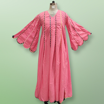 S/M Meher Crystal Pink Plain Solid Cotton Dress 57&quot; Long Jalabiya