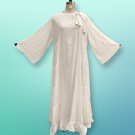 2XL/3XL Cindrella Crystal White Cotton Dress 58&quot; Long Jalabiya