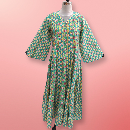 S/M Liya Printed Cotton Dress 57&quot; Long Jalabiya