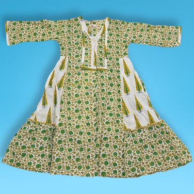 6-7  Year Tulip Green Cotton Girls Dress 38&quot; Long Jalabiya