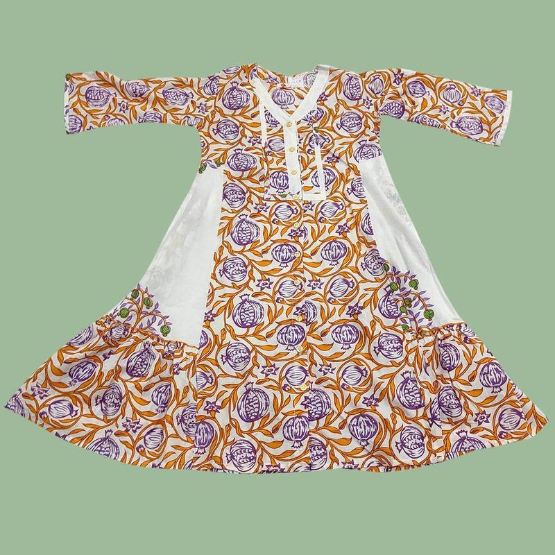 4-5 Year Tulip Orange Cotton Girls Dress 34&quot; Long Jalabiya