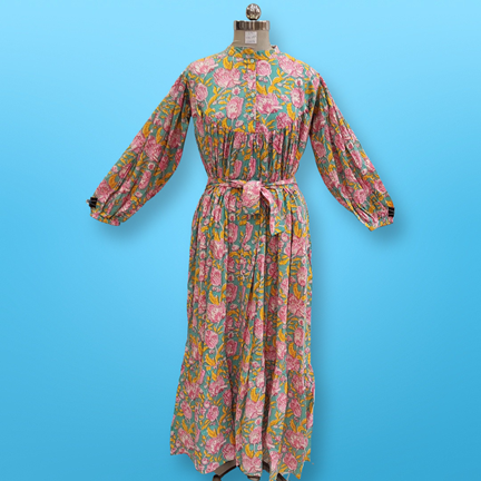 2XL/3XL  Zahra Printed Cotton Dress 57&quot; Jalabiya