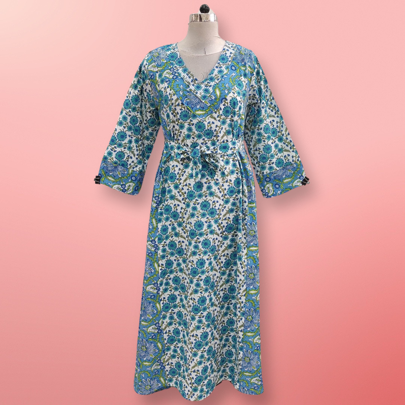 2XL/3XL  Noor Printed Cotton Dress 57&quot; Long Jalabiya