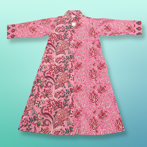 4-5 Year Singapore Pink Printed Cotton Girls Dress 35&quot; Long Jalabiya