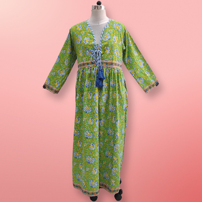 L/XL  Beach Printed Cotton Dress 57&quot; Long Jalabiya