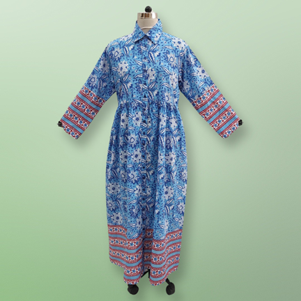 4XL/5XL Ana Printed Cotton Dress 56&quot; Long Jalabiya