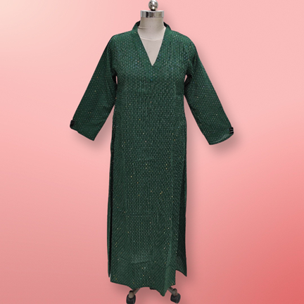 12-13 Years Teena Crystal Green Cotton Dress 49&quot; Long Jalabiya