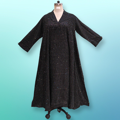 XS/S  Teena Crystal Black Cotton Dress 53&quot; Long Jalabiya