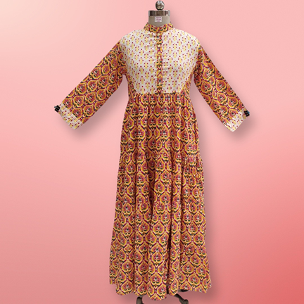 2XL/3XL Safia Printed Cotton Dress 57&quot; Long Jalabiyas