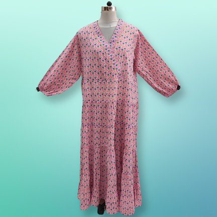4XL/5XL Shafna Printed Cotton Dress 57&quot; Long Jalabiya