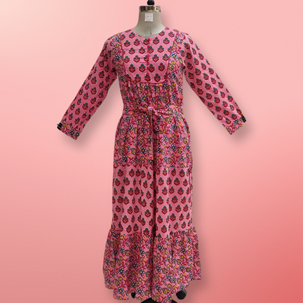 L/XL Yumna Printed Cotton Dress 57&quot; Long Jalabiya