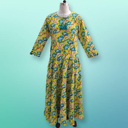 L/XL Razia Printed Cotton Dress 57&quot; Jalabiya