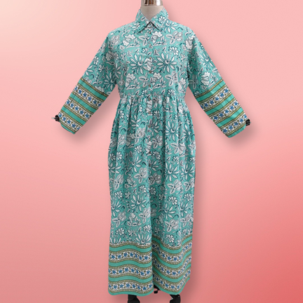 2XL/3XL Ana Printed Cotton Dress 57&quot; Long Jalabiya