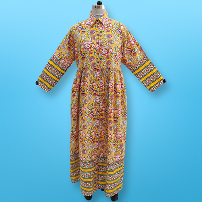 2XL/3XL Ana Printed Cotton Dress 56&quot; Long Jalabiya