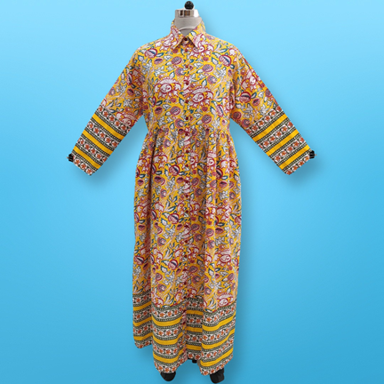 2XL/3XL Ana Printed Cotton Dress 56&quot; Long Jalabiya