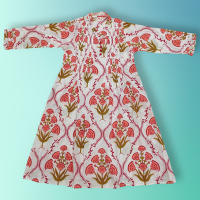 4-5 Year Sparrow Printed Cotton Girls Dress 34&#39;&#39; Long Jalabiya