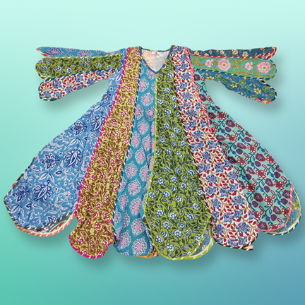 6-7 Year Multi Meher Printed Cotton Girls Dress 38&quot; Long Jalabiya