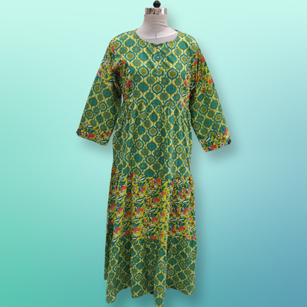 L/XL Juhi Printed Cotton Dress 57&quot; Long Jalabiya