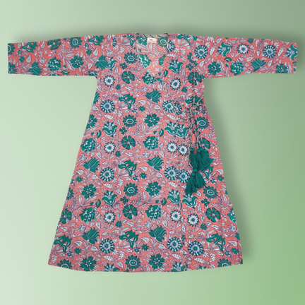 6-7 Year Qifa Printed Cotton Girls Dress 38&quot; Long Jalabiya