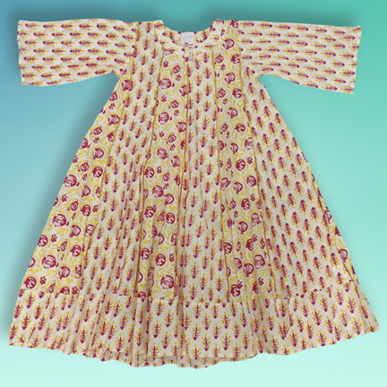 1-2 Year Liya Printed Cotton Girls Dress 26&quot; Long Jalabiya