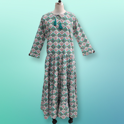 2XL/3XL Razia Printed Cotton Dress 56&quot; Jalabiya