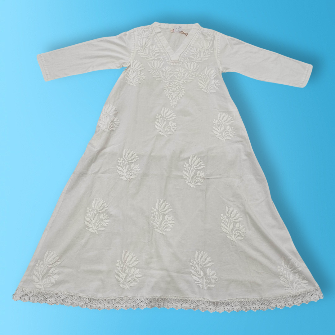 10-11 Year Teena Embroidery Cotton Girls Dress 46&quot; Long Jalabiya