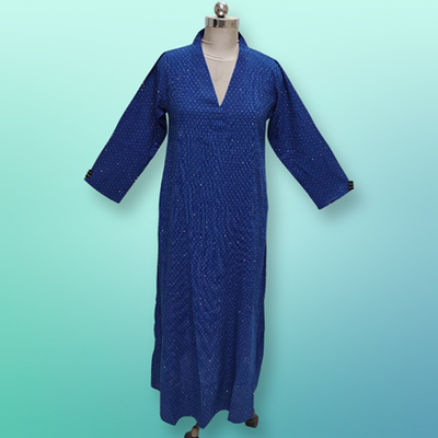 XS/S Teena Crystal Blue Cotton Dress 53&quot; Long Jalabiya