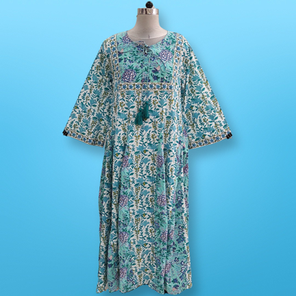 S/M  Multi Anaya Printed Cotton Dress 57&quot;Long Jalabiya
