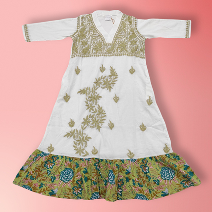 6-7 Year Teena Embroidery Cotton Girls Dress 37&quot; Long Jalabiya