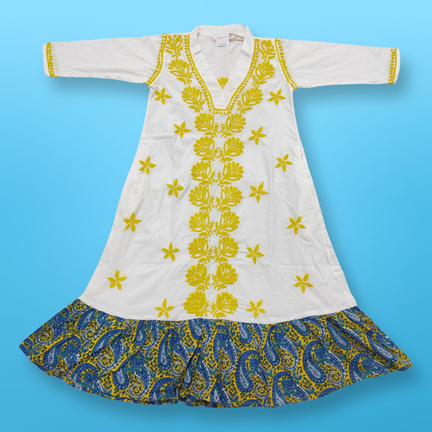 2-3 Year Teena Embroidery Cotton Girls Dress 30&quot; Long Jalabiya