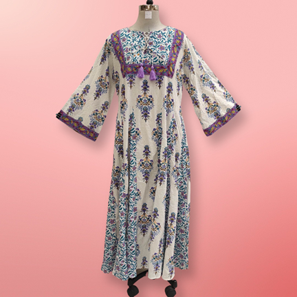 2XL/3XL Anaya Crystal Purple Printed Dress 57&quot; Jalabiya