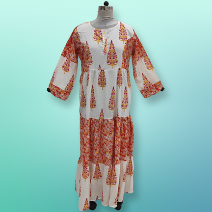 L/XL Juhi Printed Cotton Dress 57&quot; Long Jalabiya