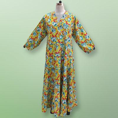 2XL/3XL Shafna Printed Cotton Dress 56&quot; Long Jalabiya